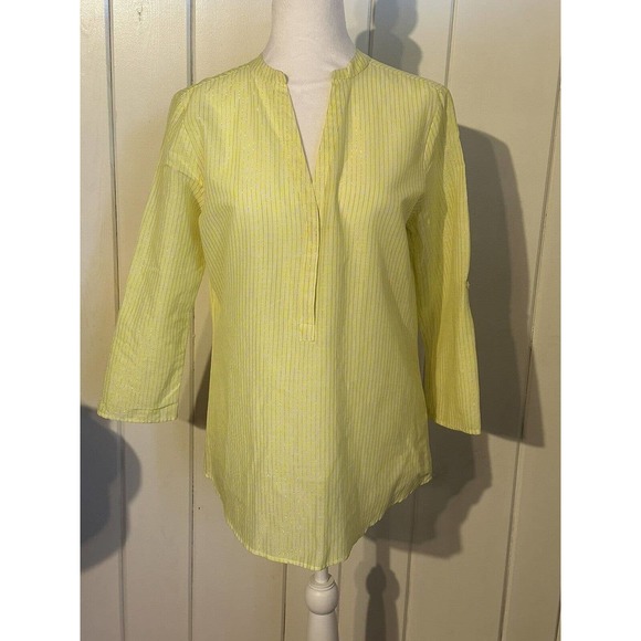 Women’s Vilagallo Yellow/Green Animal Print Blouse Size 38 Gold Stripes - Picture 1 of 6
